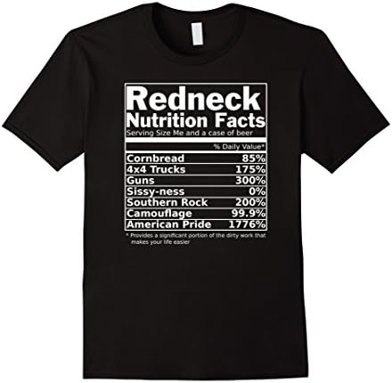 Mens Redneck Nutrition Facts Funny T-Shirt Medium Black