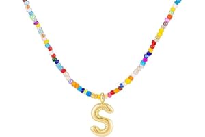 Colorful Bubble Letter A-Z Pendant Necklaces - Gold Plated Beaded Initial Choker Necklaces for Women Intial Dainty Charm Neck