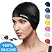 arteesol Swimming Cap, Silicone Swim Cap with Anti-Tear Anti-Slip Design for Long Hair Women and Men (Black)