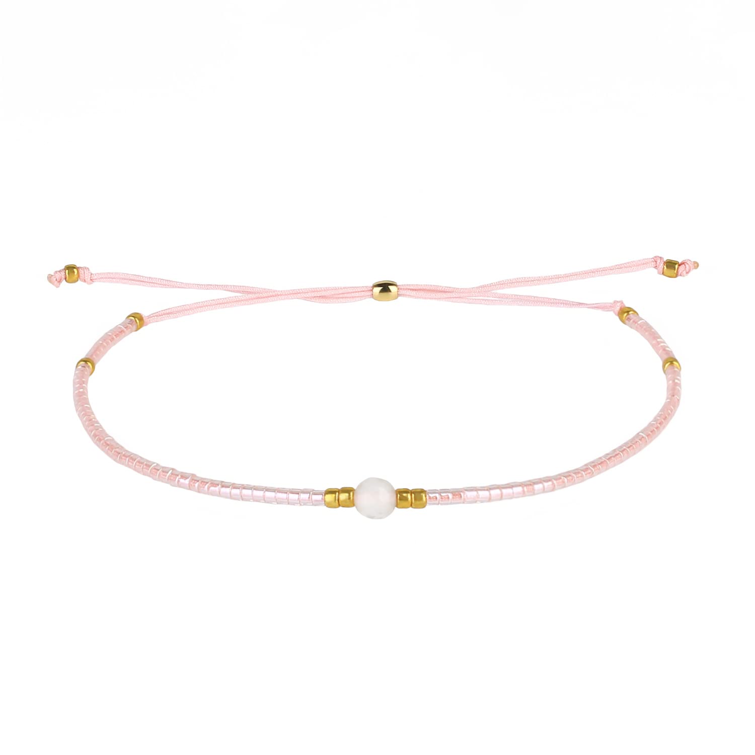 KELITCH Crystal Gems Mix Beaded Friendship Bracelets Charm Adjustable Bracelet New Jewelry (Pink)