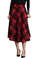 XTX Women's Casual High Waist Plaid Big Hem Wool Blend A-Line Skirts