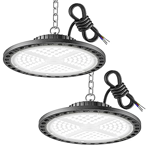 YIQIBRO 100W UFO LED Indoor Spotlight, 10000LM 7000K Cool White Garage Light, IP65 Waterproof LED Floodlight Indoor Industrial for Commercial Lighting 2 Pieces