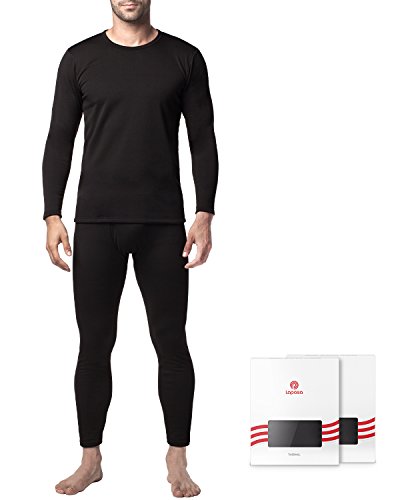 Lapasa Men's Heavy Weight Thermal Underwear Set Base Layer Fleece Lined Long Johns Top & Bottom for Extreme Cold Winter M24 (Small, Black)