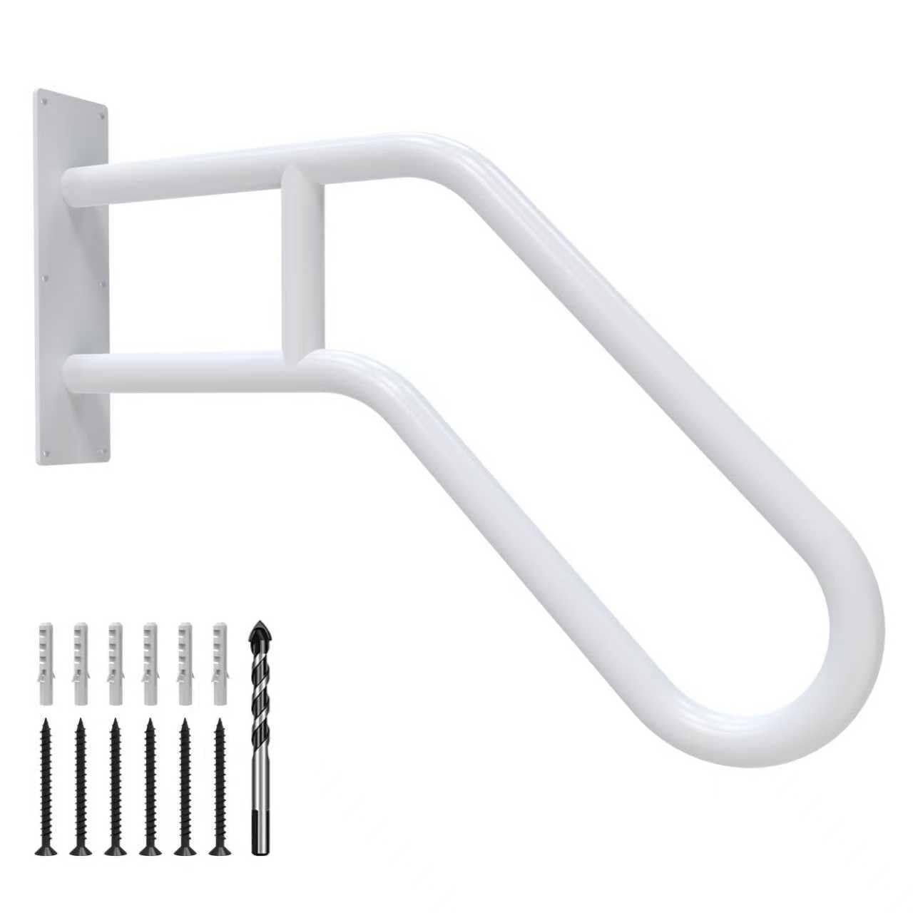 Handrails for Outdoor Steps Wall Mount, Railings for 1-3 Steps, U-Shaped Handrail with Powder Coated Finish, Stair Handrails for Garage, Porch, Yard and Garden (26" Length, 1.25" Pipe, White)