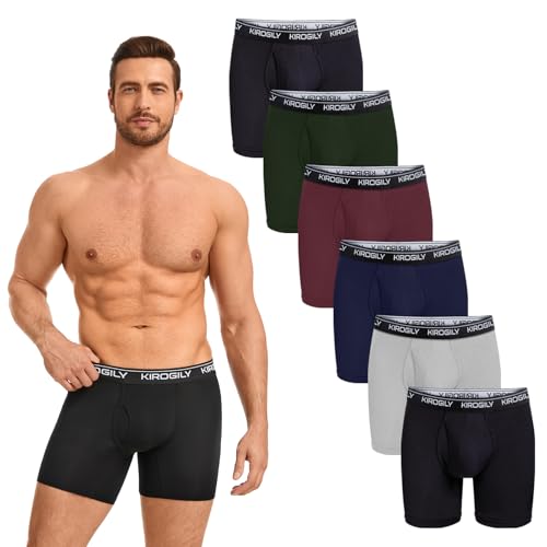 KIROGILY Boxer Hombre, 6 Pares Ropa Interior Hombre, Calzones de Hombre de Fibra de Bambú, Suaves y Elásticos, Bolsa Frontal 3D y Bragueta, Ligeros, Respirable, Boxers Que se Adaptan Bien