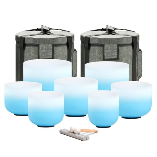 CVNC Crystal Singing Bowl Set 7x 6-12 Inch Blue