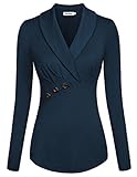Ninedaily Women Tops Lapel V Neck Button Slimming Long Sleeve Office Blouse