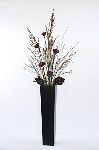 Green Floral Crafts Tall Black Floor Vase With Diy Lotus Grasses