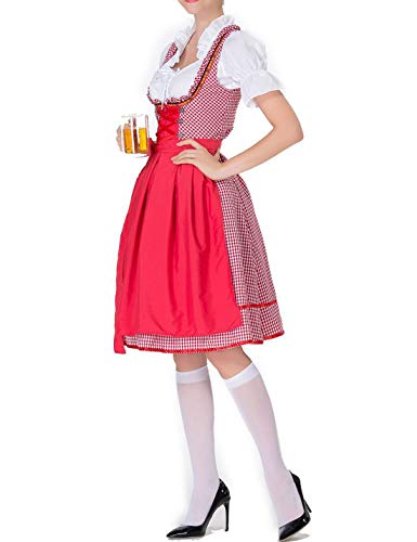 IYOWEL Women German Dirndl Dress Costumes for Bavarian Oktoberfest Halloween Carnival Maid Cotsume (S, Red)