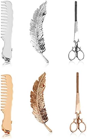 6pcs Hair Clip Set, Small Comb Scissors Hairpin Feather Tree Leaf Hair Clipper Barrettes Styling Accessories for Women