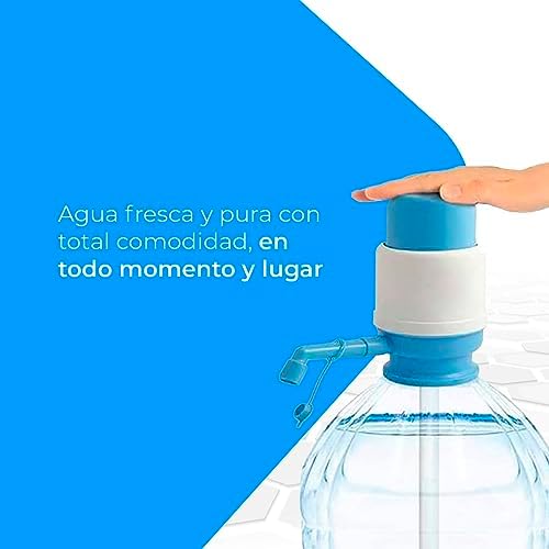 Dispensador de Agua Universal - Dosificador Manual para Garrafas, Botellones, Barriles - Compatible para Botellas de 2,4,6,8,10 y 12L, con Adaptador de 3,8 y 4,8 cm - Blanco y Azul