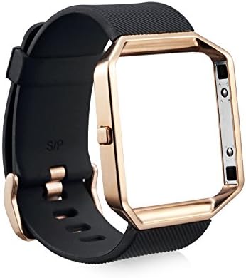 iMiWell Fitbit Blaze Bands Small, Silicone Replacement Sport Watch Band with Metal Frame Housing for Fitbit Blaze Smart Fitness Watch 5.5"-6.7" (Black Band + Rose Frame)