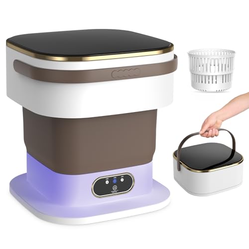 Mini Washing Machine, 15L 2 in 1 Portable Washing Machine with Spin and 3 Cleaning Modes for Small Clothes, Folding Camping Washing Machine for Travel, Apartments (Kaki)