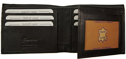 Improving Lifestyles Leather Mens Wallet Bifold Trifold Black Fixed Flip Out Dual Window ID FREE Organza Gift Bag SUN1104BK