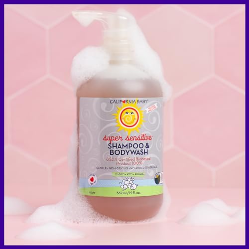 California Baby Super Sensitive Baby Shampoo + Baby Wash | 100% Plant-Based | Unscented Body Wash For Sensitive Skin | Hypoallergenic | 562 mL / 19 oz