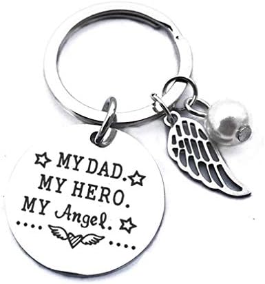Weiy Round Pendant Keyring Engraving Key Chain MY DAD MY HERO MY ANGEL Keychains Angel Wing Keychain