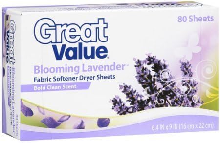 Great Value Blooming Lavender Reduces static cling Fabric Softener Dryer Sheets, 80ct