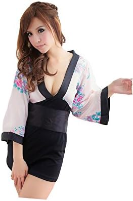 Women's Sexy Lingerie Sheer Kimono Printed Satin Nightgowns Bathrobe+waistband+t-back