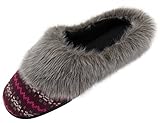 HomeTop Women's Faux Cashmere Knitted & Faux Fur Lined Slip-On Memory Foam Clog Slippers Indoor/Outdoor (Large / 9-10 B(M) US, Fushcia & Gray)