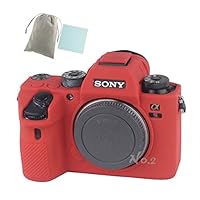 No.2 Warehouse Soft Silicone Armor Skin Rubber Protective Camera Case Compatible with Sony Alpha A7iii A7R3 A7Riii A7Miii A9 Camera (Red)+ a Piece of Clean Cloth