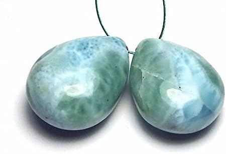 2 pcs LARIMAR 19-20mm Teardrop Beads Grade A NATURAL Dominican Republic /T5