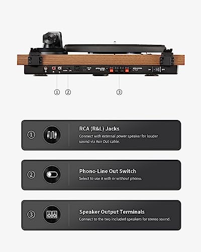 ANGELS HORN Vintage Bluetooth Vinyl Player with Dual Speakers, Phono Preamp and Magnetic Cartridge AT-3600L