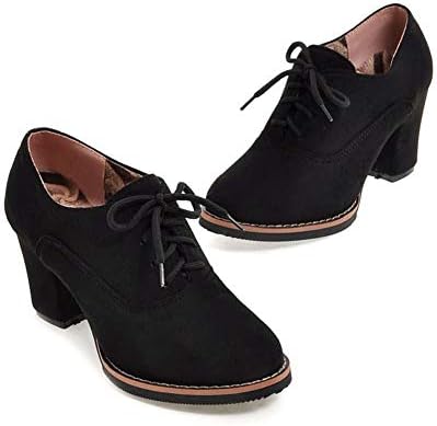Women Ankle Booties Lace up High Thick Square Chunky Heel Boots Round Toe Shoes by Lowprofile