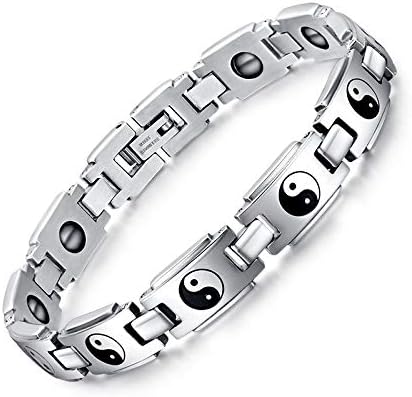Asma Jewel House Tai Chi Symbol Hematite Bio Magnetic Healthy Care Stainless Steel Bracelet for Women/Men