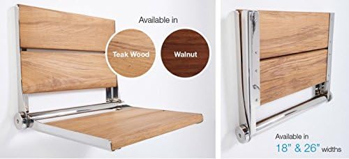 Contour Folding Shower Seat in Teakwood or Walnut (18 x 16, teakwood with polished frame)