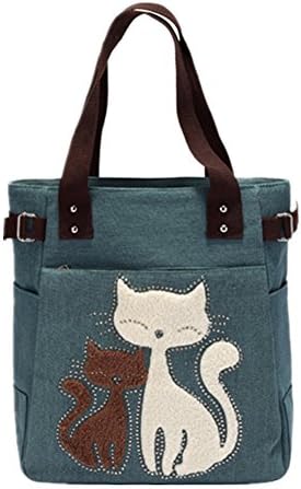 YZSKY Women Canvas Handbag Cartoon Cat Big Tote Bag