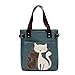 YZSKY Women Canvas Handbag Cartoon Cat Big Tote Bag (Light Green)