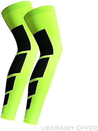 (2 Pcs) LIKERAINY Full Leg Sleeves Compression, Over Knee Leg Protector for Calf Shin Splints &amp; Leg Cramps, Runners Calves Circulation Remedy, Basketball Lycra Tights, Unisex, Fluorescent Green, L