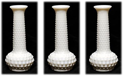 7.5" White Glass Vases with Hobnail Design - Set of 3