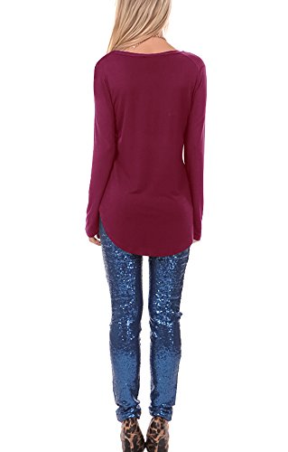Women Fall Long Sleeve Blouse Top Shirt (Wine Red, X-Large) - Thumbnail 2
