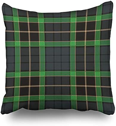 iDecorDesign Throw Pillow Covers Tartan Plaid Dark Geometric Green Pattern Abstract Material Home Decor Sofa Bedroom Cushion Cases Square Size 16 x 16 Inches Pillowcase