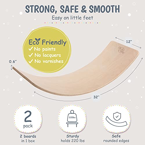 Wooden Balance Board for Kids, Includes 2 Wood Wobble Boards for