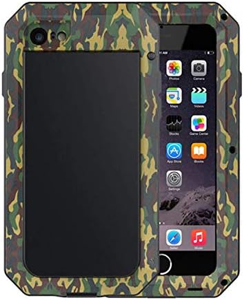 Luxury Shockproof Doom Armor Waterproof Metal Aluminum Phone Cases for iPhone X 8 7 6 6S Plus 5S SE Case Cover Screen Glass Film (Camouflage, for iPhone 6 + 6S)