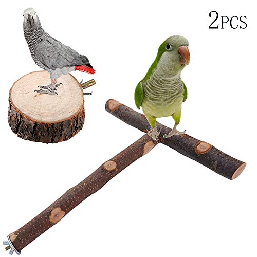 kathson Bird Perches, Parrot Stand Platform, Natural Apple Wooden Chewing Toys Playground Grinding Cage Accessories for Parakeets Cockatiels Hamster or Chinchilla (2 Packed)