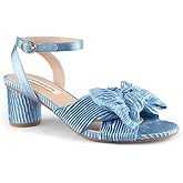 Zzheels Women's Bow Knot Heeled Sandals Open Toe High Block Ankle Strap Chunky Heels Bride Wedding Shoes