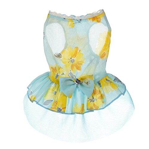 Minisoya Dog Cat Bow Tutu Dress Lace Skirt Pet Puppy Dog Princess Costume Apparel Clothes (Blue, M) - Thumbnail 4