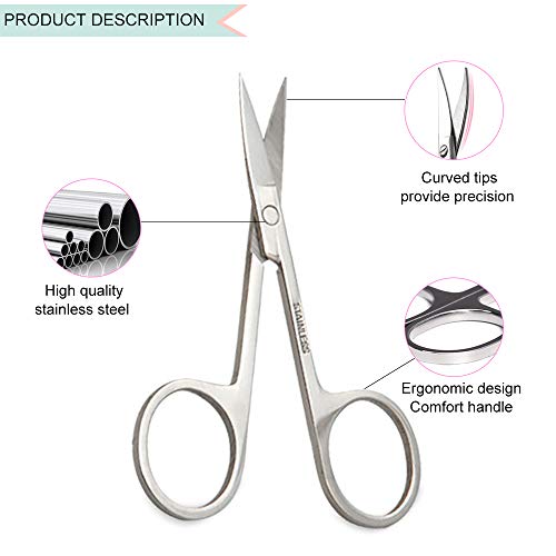 Beard &Nose Hair Beauty Scissors，Stainless Steel Small Scissors for Eyebrows,Eyelashes,nail,Curved and Safety Rounded Tip Trimming Shears for Men Women - Thumbnail 5