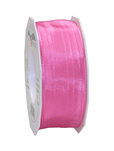 Praesent - Lyon Wired Taffeta Ribbon Pink 40 mm Width, 25 m Length