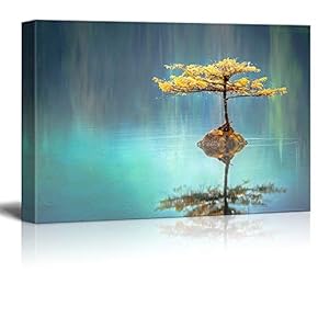Canvas Wall Art - Peaceful Lake and a Tree Growing from a Very Small Island - Giclee Print Gallery Wrap Modern Home Art Ready to Hang - 12x18 inches