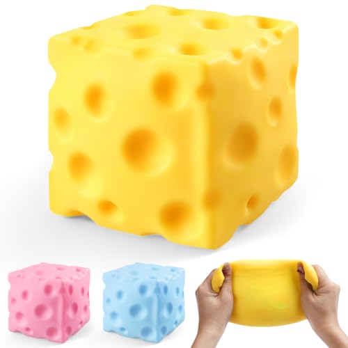 Big Cheese Squishy, Cube Squishies, Large Cheese Block Squeeze Toys, Stress Ball Fidget Sensory Squeezy Toys for Adults Stress Relief (Yellow, 3.4 in) at Amazon