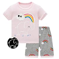 AmberEft Pajamas for Girls Kids PJs 100% Cotton Clothes Elephant Summer Shorts 3T