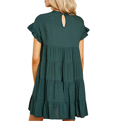 Joteisy Women's O Neck Ruffle Sleeve Tiered Casual Mini Dress (L, Green)
