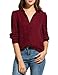 Zeagoo Women Long Sleeve Button Down Chiffon Blouse Shirt Solid Top,Wine Red,Large