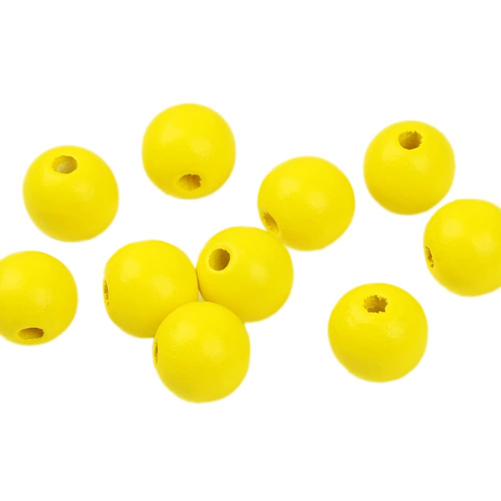 Wambere Pack of 200 16 mm Wooden Beads, Round Wooden Beads, Craft Beads for Threading, Loose Beads, Scattered Beads, Wooden Beads with Hole for DIY Crafts, Necklaces, Bracelets, Jewellery Making, Yell