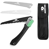 MOSSY OAK Folding Hand Saw All Purpose, Wood, Bone, PVC, Tree Pruning, Camping, Hunting Solid TPR Soft Grip with Different Blades and Pouch