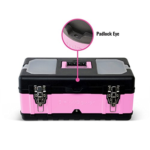 Pink Power Aluminum Tool Box for Tool or Craft Storage - 18 Inch Portable Tool Case with Locking Lid and Extra Storage Compartments - Thumbnail 4